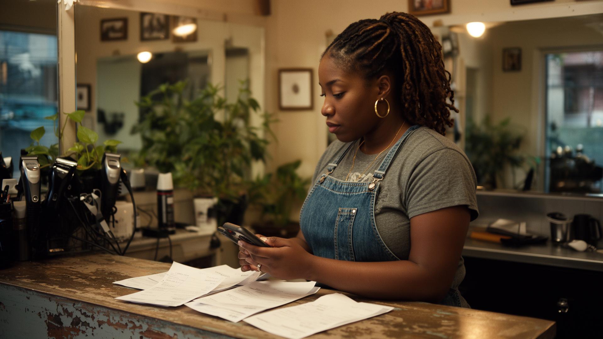 Entrepreneur reviewing invoices